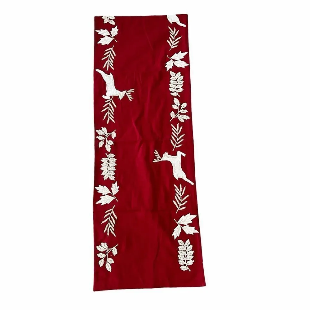 The Company Store Legends Luxury Holiday Table Runner 16x90 Deer Embroidered